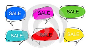 Shape speech bubble. Talk pop art bubbles colorful shapes of balloon for abstract sale price sticker, retro shaping