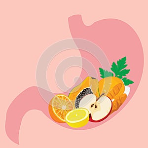 Shape of Stomach full of healthy meel. Healthy digestion concept.