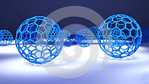 The shape structure of nanotechnology on blue background,Nanotechnology of the future,fullerene