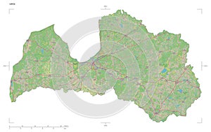 Latvia shape on white. Topo German photo