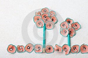 Shape of tree made of pencil shavings