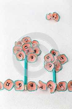 Shape of tree made of pencil shavings