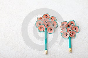 Shape of tree made of pencil shavings