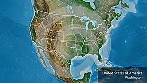 Shape of United States of America with regional borders. Physica