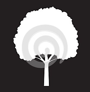 Shape of white Tree on black background. Vector outline Illustration. Plant in Garden. EPS file