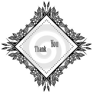 Shape of wreath frame, lettering of thank you, for letter, cards. Vector