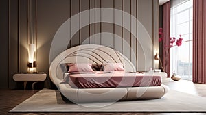 Modern Cream Bed With Soft Armrests And Kinetic Design photo