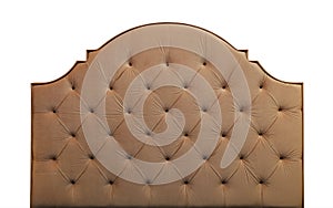 Beige velvet bed headboard isolated on white