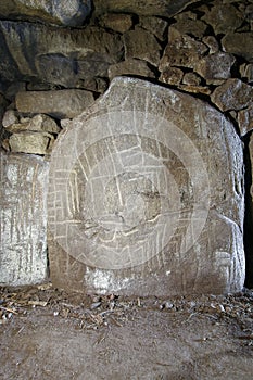 Shapes carved on a stone in one of the dolmens Mane Kerioned