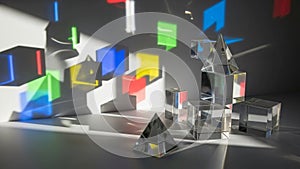 The shapes create a dynamic interplay of light and shadow, with vi