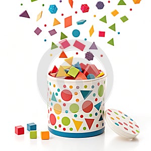 Shapes exploding from container on transparent background