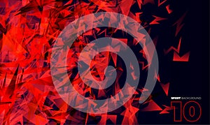 Shapes explosion. Shards of broken glass. Red dynamic background for sport, music, gaming.