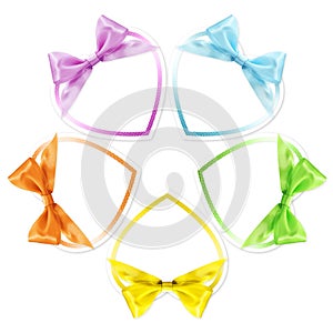 Shapes of hearts in various colors whit ribbon bow isolated