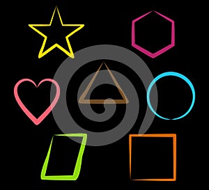 Shapes wallpaper art cute funny vector illustration concept seamless background of circles, squares, triangles, stars and rectangl