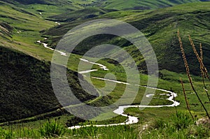 Shar mountain meanders river and green nature in early spring