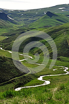 Shar mountain meanders river and green nature in early spring