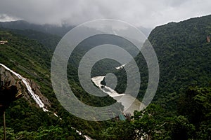 Sharavati River gushing from Jog Falls during monsoon. Karnataka State of India