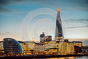 The Shard, view on the building at the evening from Tower Bridge photo