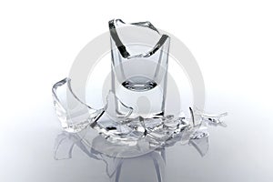 Shards of a broken glass goblet on a white background.