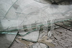Shards, broken glass on the windowsill