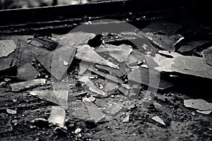 Shards of glass in abandoned house