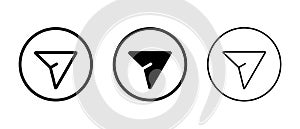 Share arrow icon set on circle line. Send message button sign symbol
