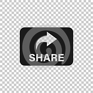 Share button icon in flat style. Arrow sign vector illustration on white isolated background. Send file business concept