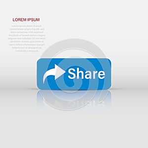 Share button icon in flat style. Arrow sign vector illustration on white isolated background. Send file business concept