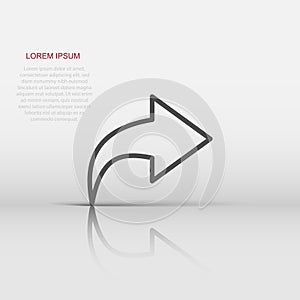 Share button icon in flat style. Arrow sign vector illustration on white isolated background. Send file business concept