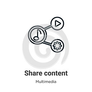 Share content outline vector icon. Thin line black share content icon, flat vector simple element illustration from editable