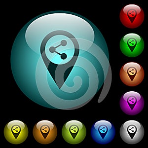 Share GPS map location icons in color illuminated glass buttons