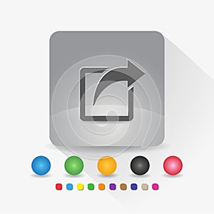 Share icon. Sign symbol app in gray square shape round corner with long shadow vector illustration and color template