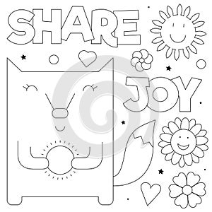 Share joy. Coloring page. Vector illustration of fox.