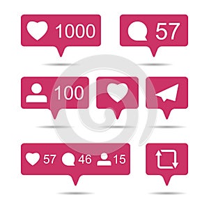 Share, like, comment, repost social media ui icons on white back