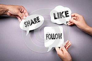 Share, like and follow. Social media marketing