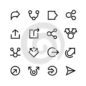 Share line icons. Sharing and publishing link social media vector outline symbols