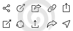 Share Link Button Line Icon. Publish Symbol in Social Media Linear Pictogram. Arrows, Square, Chain Share Link Sign for