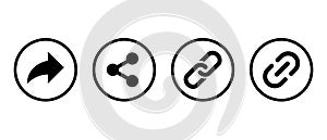 Share and link icon vector in circle line. Repost and hyperlink symbol