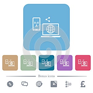 Share mobile internet flat icons on color rounded square backgrounds