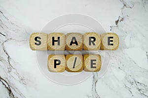 Share PE alphabet letters on marble background