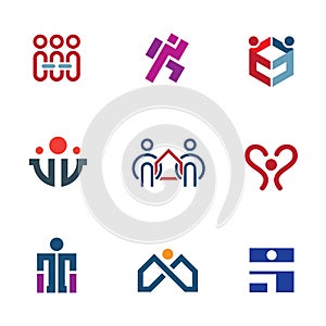 Share people community help for rebuilding society logo icon set