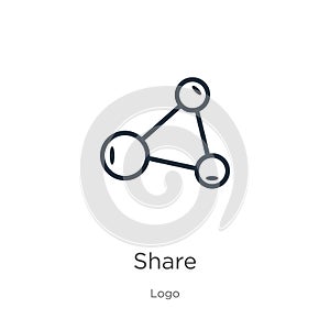 Share symbol icon. Thin linear share symbol outline icon isolated on white background from logo collection. Line vector share