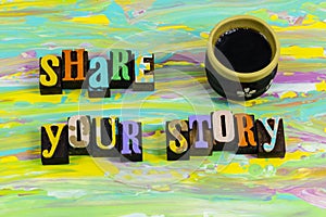 Share tell story storytelling time relax coffee book club social