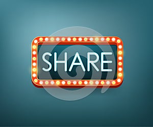 Share. text with electric bulbs frame