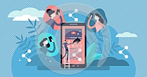 Share vector illustration. Flat tiny network link bonding persons concept.