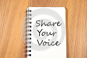 Share your voice write on notebook