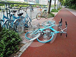 Shared bikes were thrown to the ground