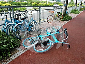 Shared bikes were thrown to the ground