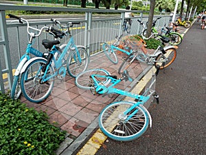 Shared bikes were thrown to the ground
