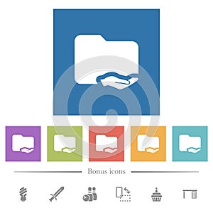 Shared folder flat white icons in square backgrounds